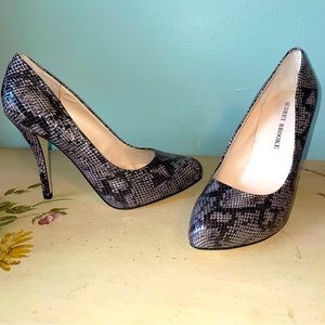 Audrey Brook Brown Tan Faux Reptile Snake Skin Heeled Shoes